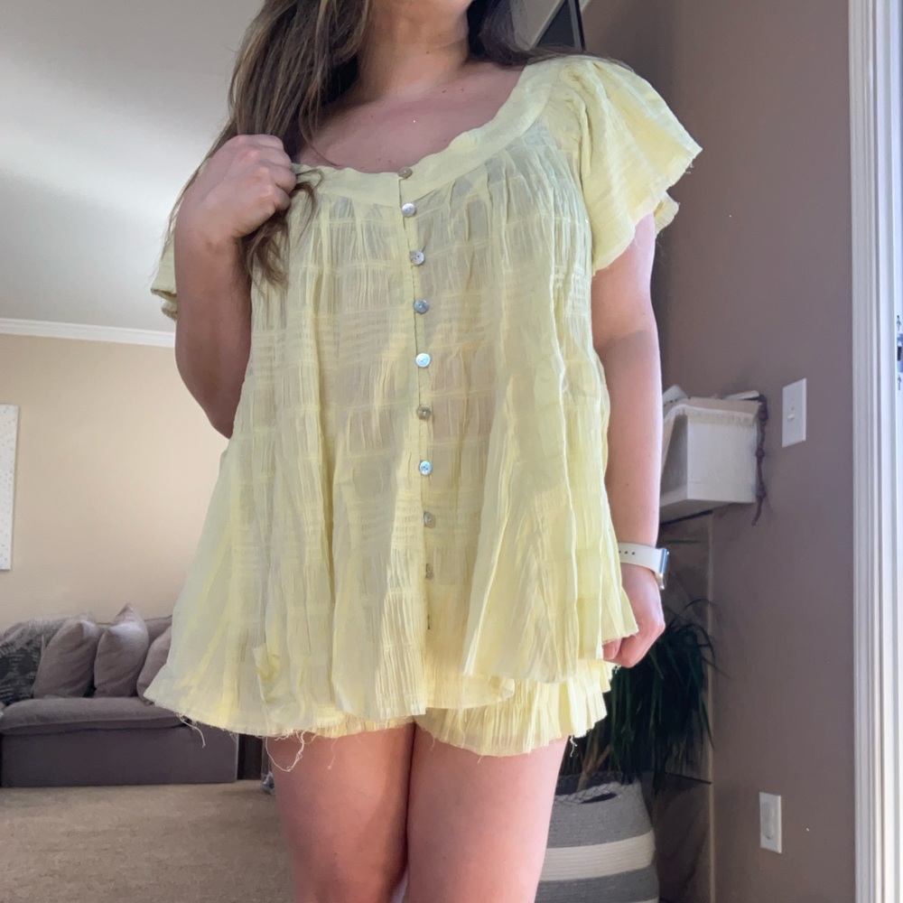Free People Jolene 2-Piece Short Set in Soft Lemon Yellow